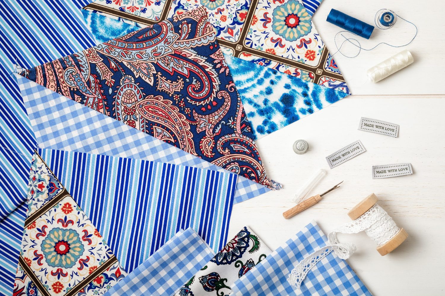 Sewing supplies and accessories for needlework. Craft hobby background. Recomforting, destressing hobby